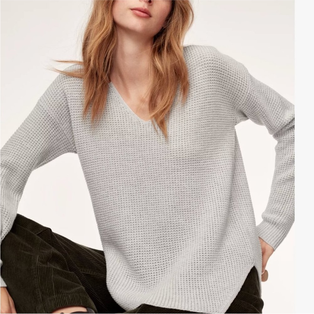 Aritzia Wilfred Free Wolter Merino Wool Grey Waffle V-Neck Sweater XS